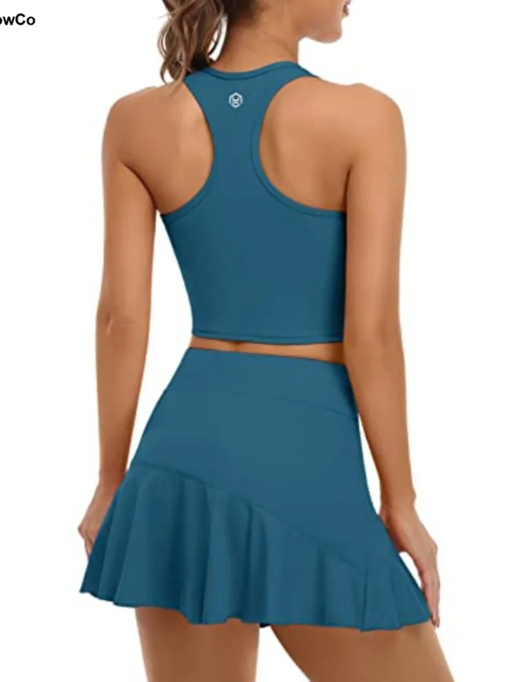 2 Piece Tennis Dress with Shorts & Pockets Racerback Crop Top Athletic Skort